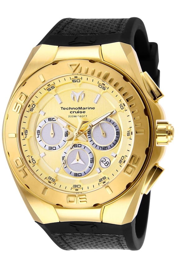 Men's TM-117004 Gold-Tone Chronograph 45mm Watch Rubber Strap 24-Hour Subdial