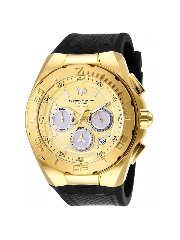 Men's TM-117004 Gold-Tone Chronograph 45mm Watch Rubber Strap 24-Hour Subdial