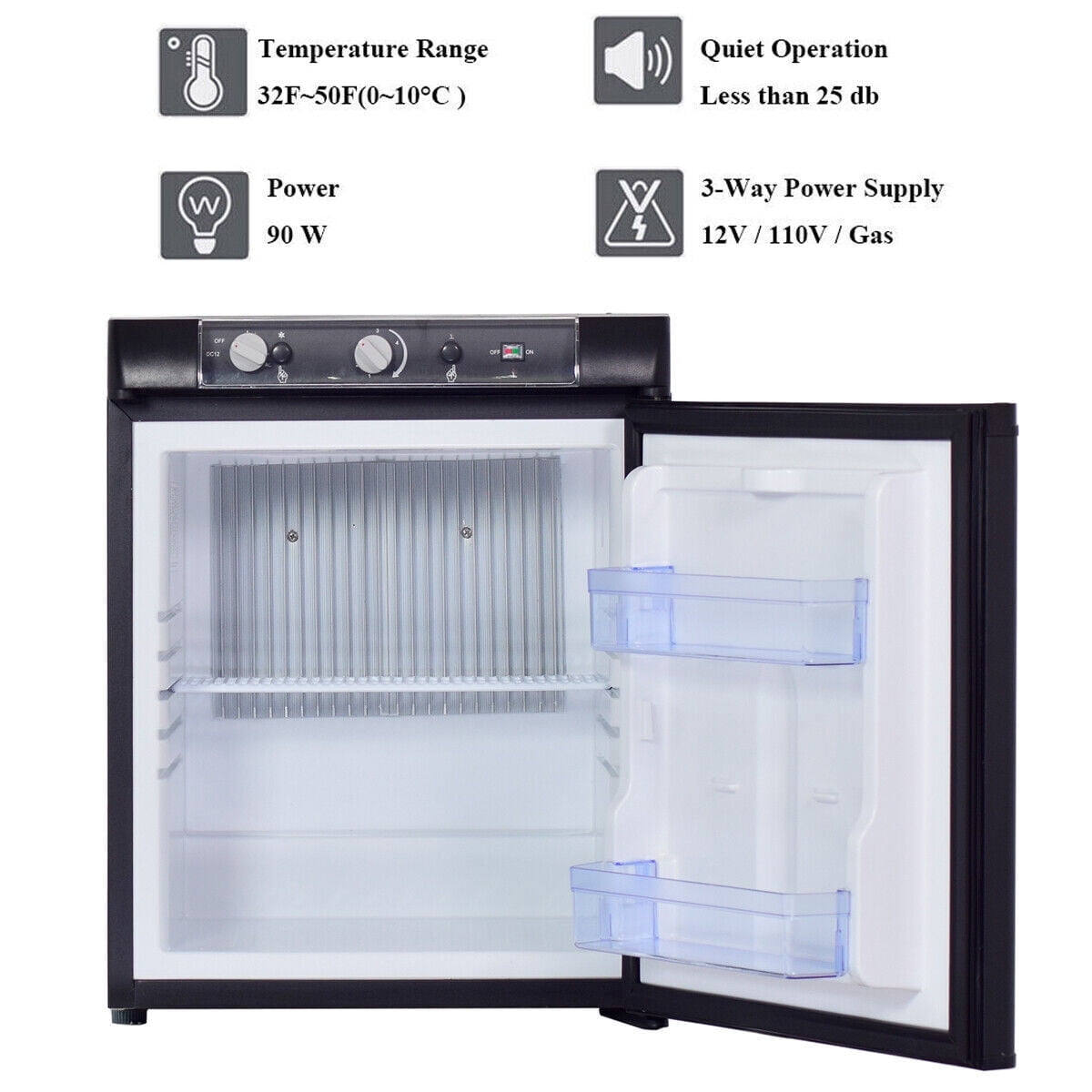 Techomey 3-Way Propane Refrigerator 1.4 Cu ft 3 Way Caravan RV Camper Gas Fridge 110V LPG