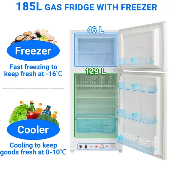 Techomey 6.1 Cu.Ft Propane Refrigerator Off Grid 2 Way RV Top Freezer Cabin Boat 110V Gas Fridge