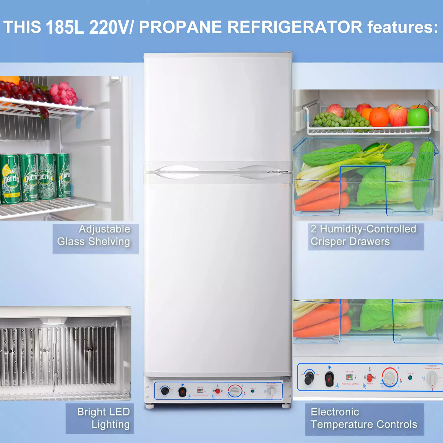 Techomey 6.1 Cu ft Propane Refrigerator Off Grid 2 Way RV with Freezer for Cabin Boat 110V Gas Fridge White