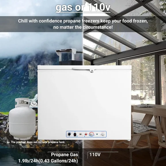 Techomey Chest Freezer, LPG/110V-120V 2 Way Propane 200L with Lock Top Open Door for Outdoor White