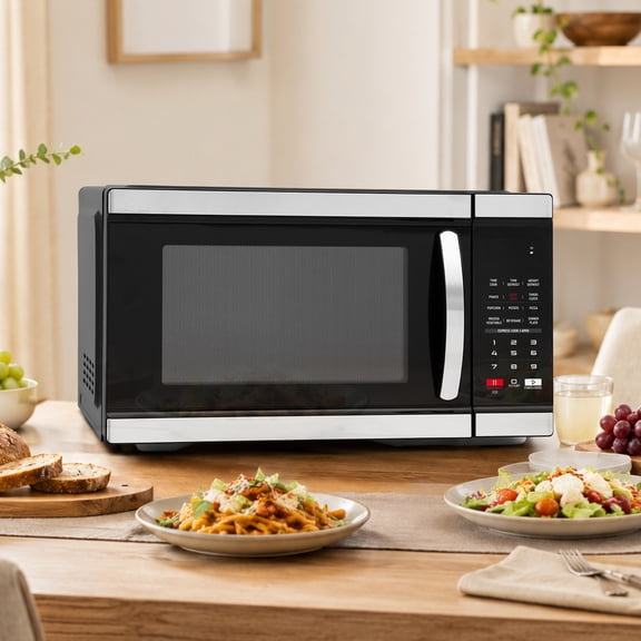 Techomey Microwave Oven 1000W Output LED Display Kitchen Timer 8 Program 1.1 Cu ft