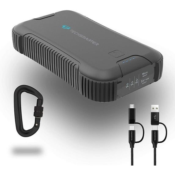 Techsmarter 30000mah Rugged & Waterproof 45W USB-C PD Power Bank. Portable Battery Charger with Flashlight for iPhone, Samsung Galaxy, iPad Air/Pro, Macbook, Androids, LG, HTC, Motorola, Chromebook