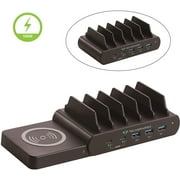 Techsmarter 6-Port 100W 2-Port Dual USB-C PD Charging Station with 15W Qi Wireless Charger, Three 18W Fast Charging USB Ports.