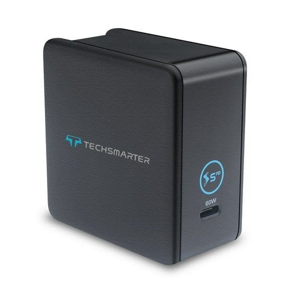 Techsmarter 60W USB-C PD Fast Charging Wall Charger for iPhone 14, 13, 12, 11, XS, X, XR, iPad Air/Pro, MacBook Air/PRo, Samsung S22, S21, S20, S10, S9, Motorola, HTC, LG, Chromebook, Dell, Lenovo