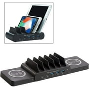 Techsmarter 7-Port Charging Station with 100W Dual USB-C PD, Dual 15W Wireless Charger, Three 18W Fast Charging USB Ports. Compatible with MacBook, iPad, iPhone, Samsung, Dell, HP, ThinkPad, Yoga
