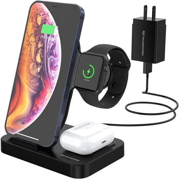 Techsmarter Fast Qi Wireless Charger & Dock, 3-in-1 Charging Station