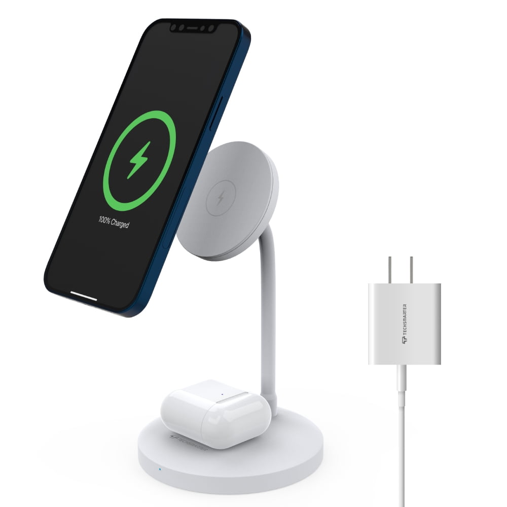 Techsmarter Fast Dual Wireless Charger Stand, 2-in-1, 20W USB-C