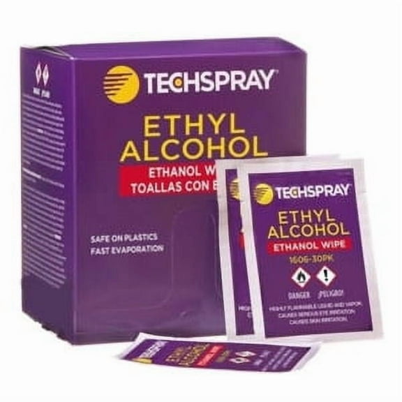 Techspray 1606-30PK Ethyl Alcohol (Ethanol) Wipes, 30Ct Individually Wrapped