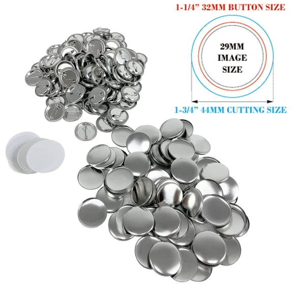 Techtongda 1.2" 32mm Pin Back Button Parts Round Button Parts Metal Badges 100 Sets/Pack DIY