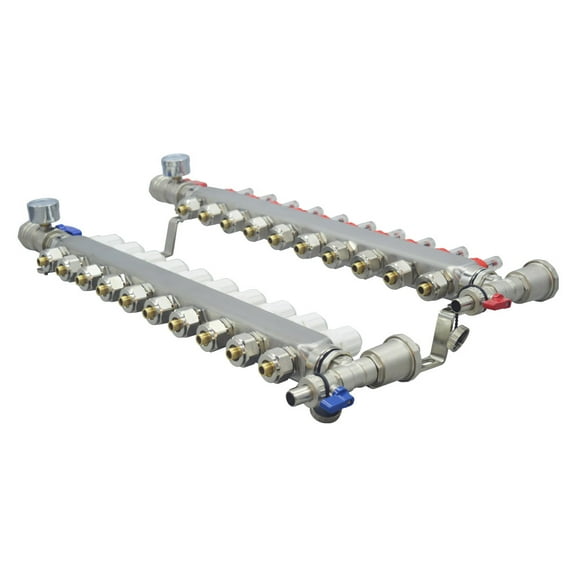 Techtongda 10-Branch PEX Radiant Floor Heating Manifold Set 1/2" Floor Manifold with Flow Meters