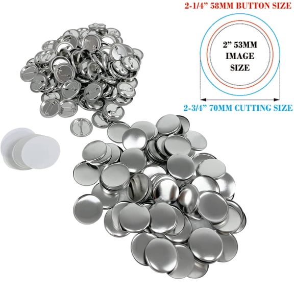 Techtongda 2.3" 58mm Pin Back Button Parts Round Button Parts Metal Badges 100 Sets/Pack DIY