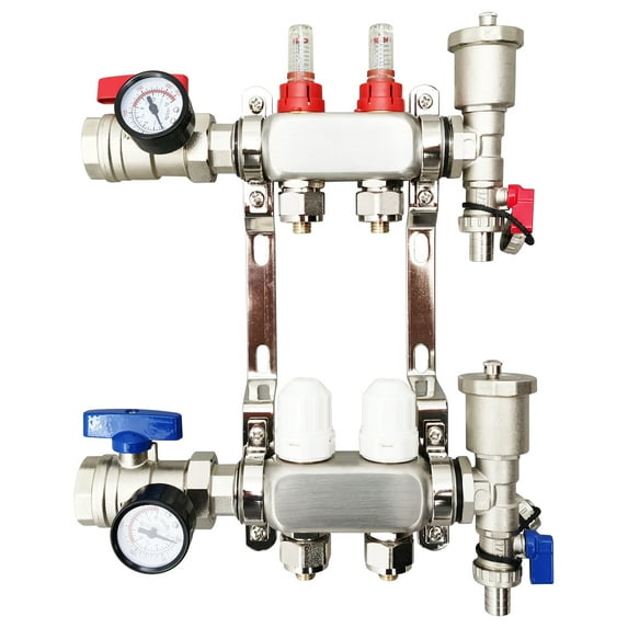 Techtongda 2-Branch PEX Radiant Floor Heating Manifold Set 1/2" Floor Manifold