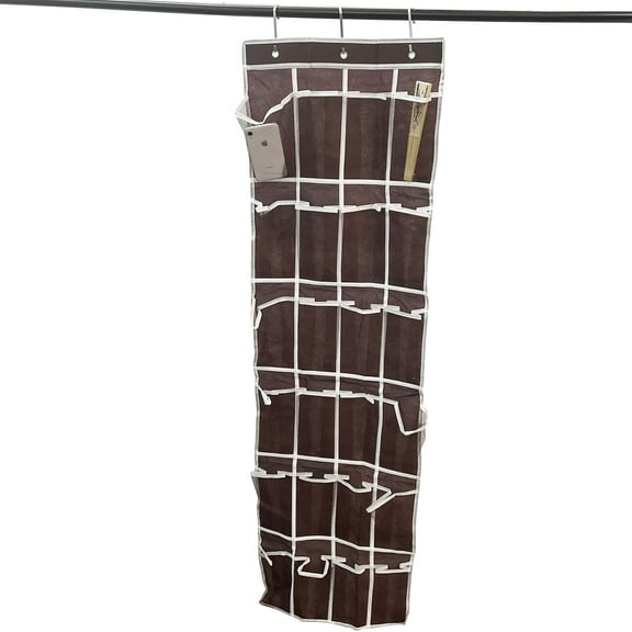 Techtongda 24 Pockets Storage Hanging Bag Organizer Pouch Bag Brown 3 Hooks