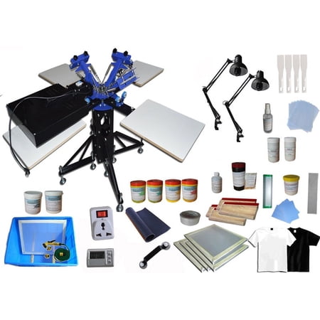Techtongda 3 Color 4 Station Screen Printing Kit Full Material Kit Flash Dryer DIY Rotatry Screen Printing Press #006892