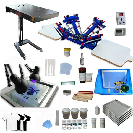 Techtongda 4 Color 2 Station Silk Screen Printing Kit Micro-adjust Printer with Materials #006936