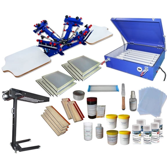 Techtongda 4 Color Screen Printing Kit Screen Printing Press T-shirt Hobby Bundle DIY With Exposure Unit #006980
