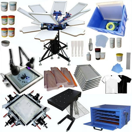 Techtongda 6 Color Full Set Screen Printing Kit 6 Color 6 Station Screen Printing Machine Screen Platen Rotating Screen Printing Press #006955