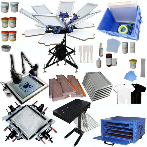 Techtongda 6 Color Full Set Screen Printing Kit 6 Color 6 Station Screen Printing Machine Screen Platen Rotating Screen Printing Press #006955