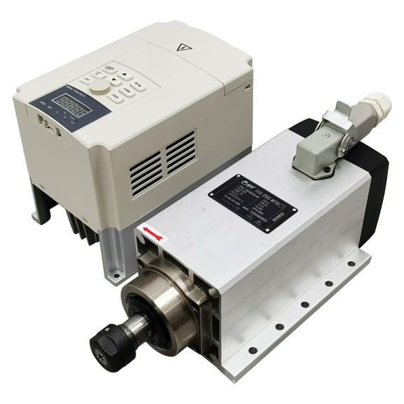 Techtongda Air-cooling Spindle Motor Furniture Cutter Square CNC Spindle Motor for Woodworking Router Engraving Milling Machine 220V (Include Inverter)