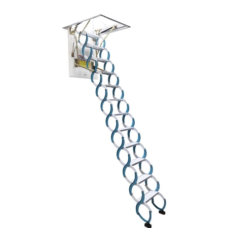 Techtongda Attic Ceiling Ladder Loft Wall Stair Attic Extension Ladder 9.8ft Vertial Height Blue-White Carbon Steel