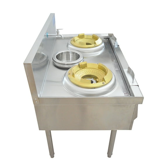 Techtongda Commercial Double-head High Fire Stove Chinese Cooking Stove LPG Double Burner with Baffle and Water Basin Stainless Steel