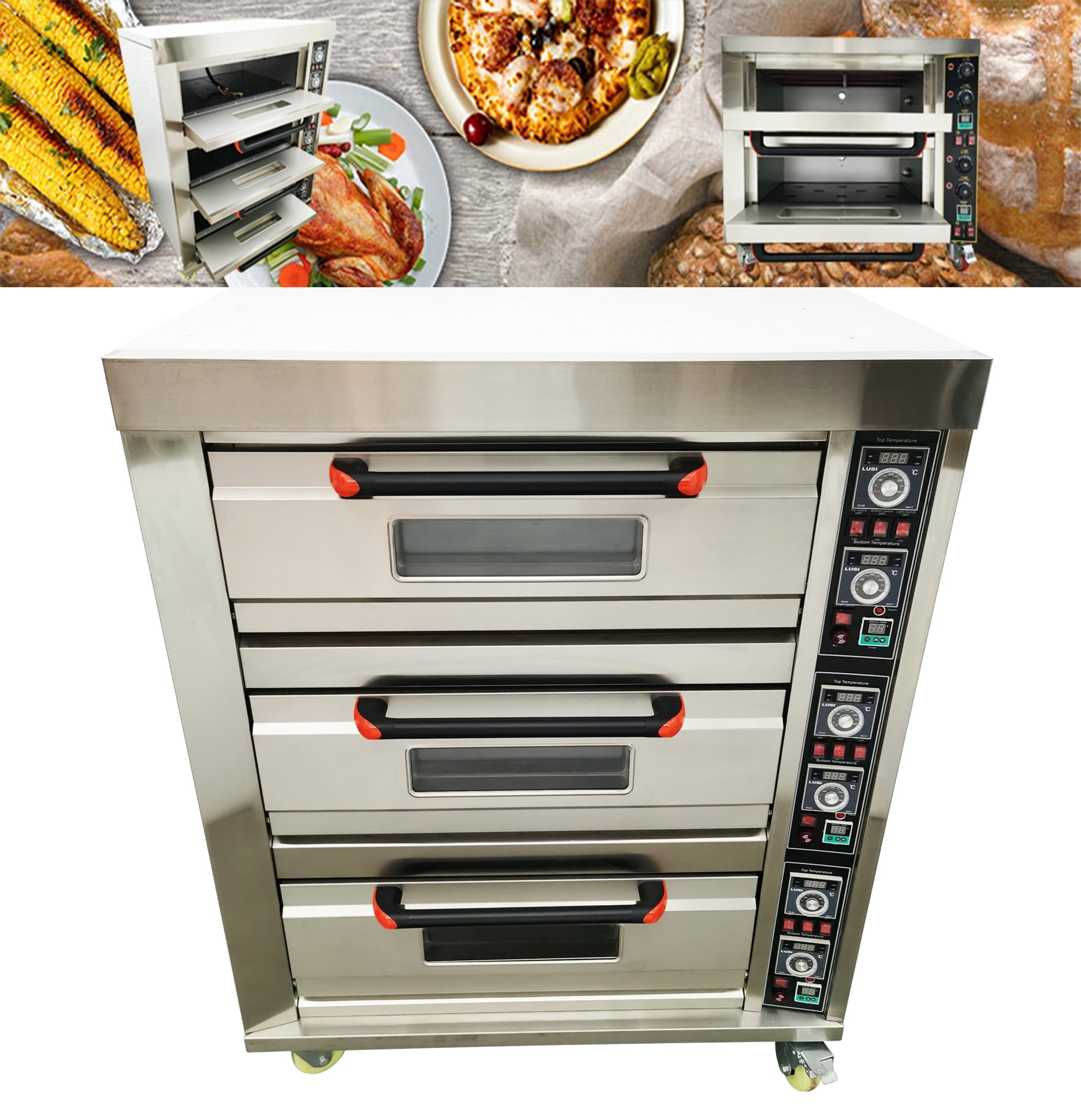 Techtongda Commercial Movable Three-layer Electric Triple Pizza Oven 6 Baking Sheets 220V