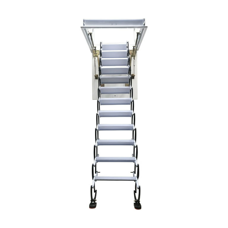 Techtongda Heavy Duty Steel Metal Loft Wall Ladder Stairs Attic Folding Ladder Carbon Steel at Black-White 27.6 x 47.2inch