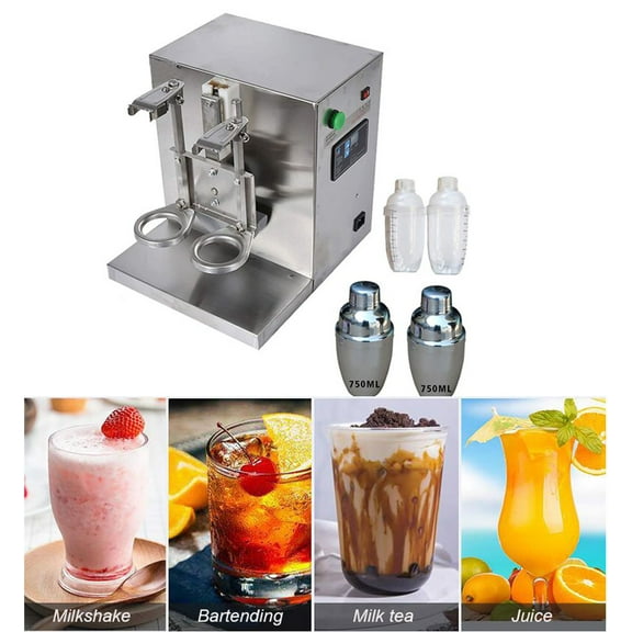 Techtongda Milk Tea Shaker Electric Shaking Machine Mixer with Double-Cup Auto for Milkshake Coffee Bar Stainless Steel