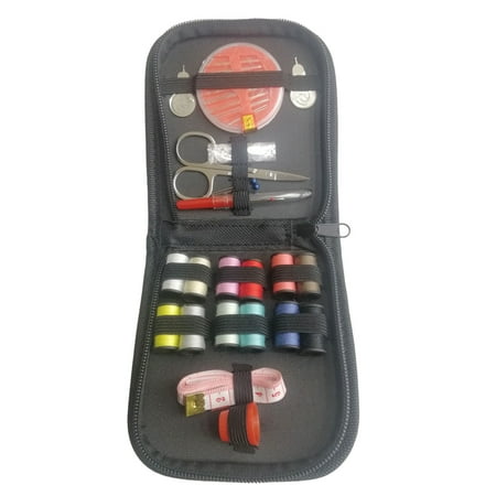 Techtongda Mini Home Black Sewing Kit Travel Thread Threader Needle Tape Measure Scissor Sewing