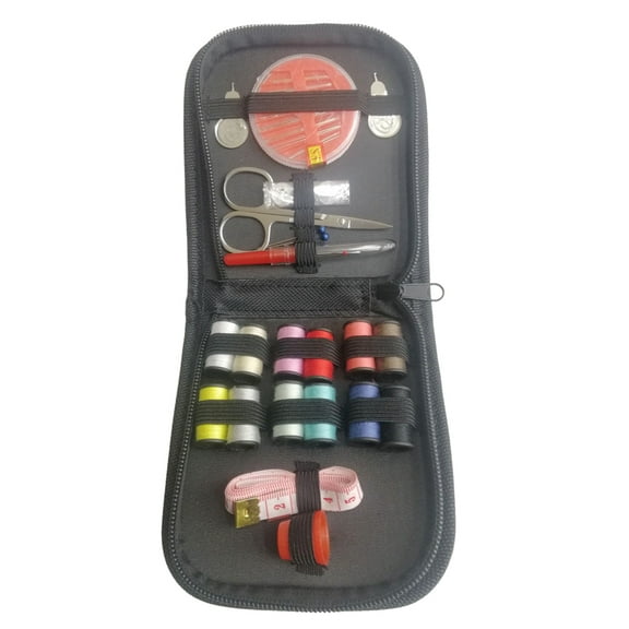Techtongda Mini Home Black Sewing Kit Travel Thread Threader Needle Tape Measure Scissor Sewing
