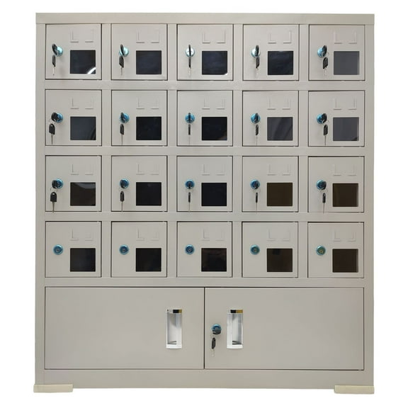 Techtongda Mobile Phone Storage Cabinet Cell Phone Locker Cabinet Key Type Safe Mobile Phone Storage Locker Steel 20 Doors