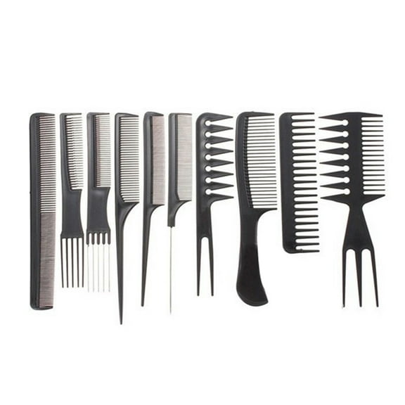 Techtongda Pro Salon Hair Set Profession Hairdressing Plastic Barbers Brush Combs Set Black 10 pcs