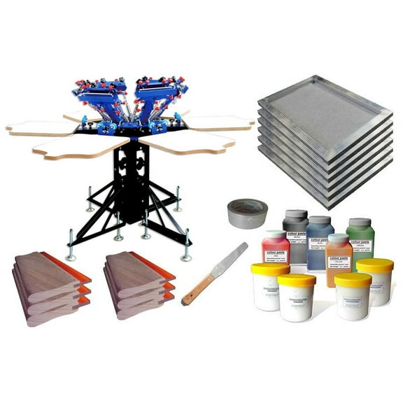 Techtongda Screen Printing Press 6 Color Shirt DIY KIT Screen Printer Squeegee Ink Frame #006955