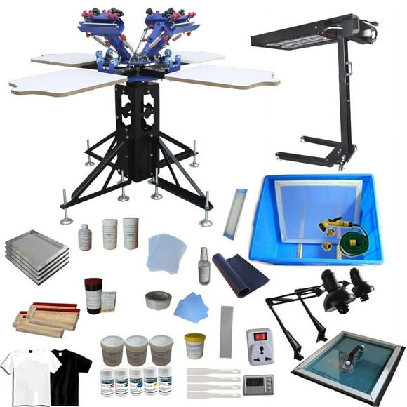 Techtongda Silk Screen Printing Machine 4 Color 4 Station Screen Printing Press Screen Printing Machine Printer DIY T-Shirt #006947