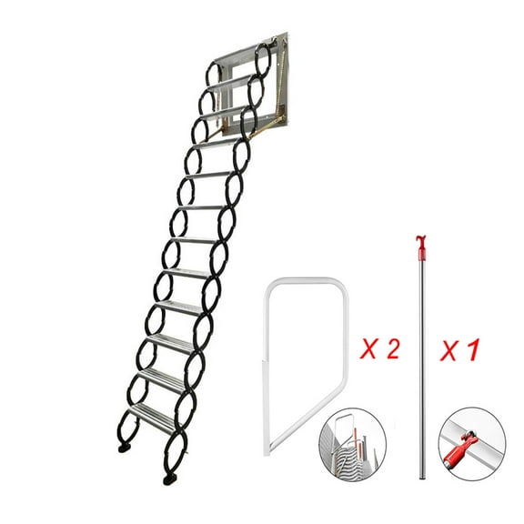 Techtongda Wall Mounted Attic Extension Loft Ladder Stairs Folding Ladder for Loft Home Folding Step Ladder Titanium Alloy