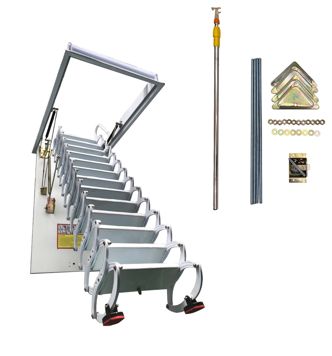 Techtongda White Attic Pull Down Ceiling Ladder Stairs Wall Ladder Stairs Attic Ladder Home Folding Ladder for Decorative House Carbon Steel