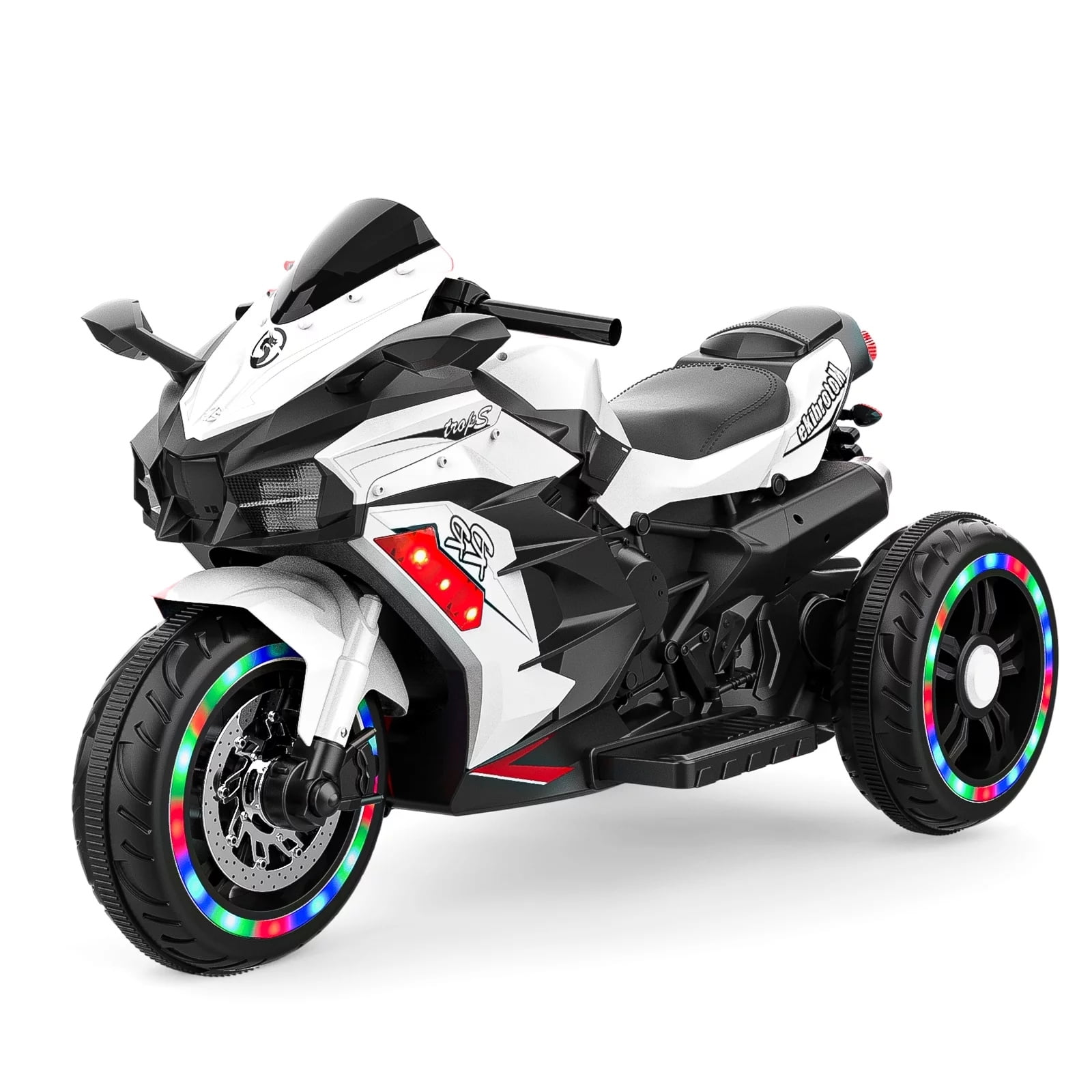 Techvida 12V Kids Electric Motorcycle, Battery Powered Kids Motor Bike 3 Wheels Kids Electric Car for Kids with LED Headlights, White