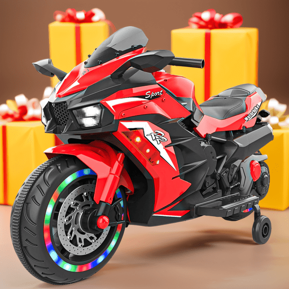 Techvida 12V Kids Electric Motorcycle for Child, Motorcyle for Kids with Bluetooth, LED Lights (Red)