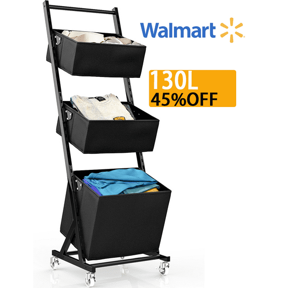 Techvida 3-Tier Laundry Hamper Cart, Adjustable Laundry Basket Sorters for Adult, Storage Sorter Bags for Laundry Organization
