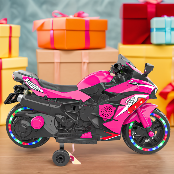 Techvida Electric Motorcycle for Kids,12V Battery Powered 2 Wheels Motorcycle Toy with Bluetooth, Music, Light