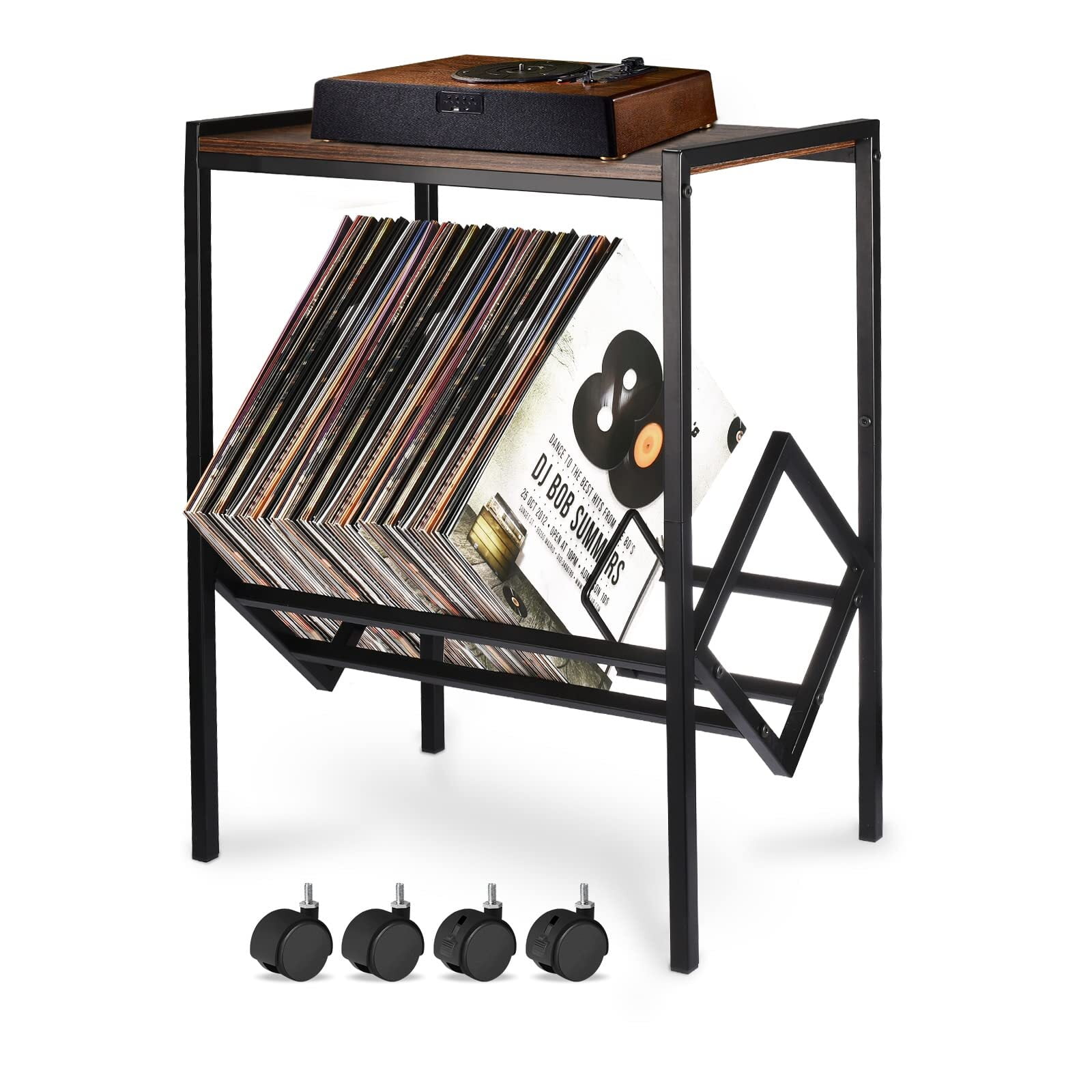 Dextrus record player stand with power outlets and led lights vinyl