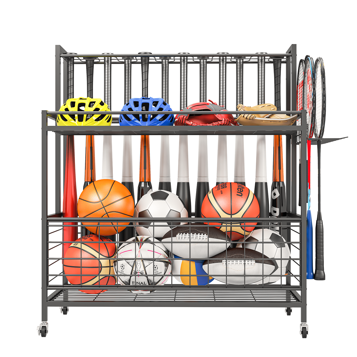 Techvida Sports Equipment Storage, Garage Sports Organizer, Baseball Bat  Holder Holds 24 Bats Rolling Ball Cart with Wheels, Black 