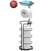 Techvida Toilet Paper Holder Stand with Shelf, Bathroom Freestanding Toilet Paper Stand with 4 Rolls Paper, Clearance