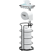 Techvida Toilet Paper Holder Stand with Shelf, Bathroom Freestanding Toilet Paper Stand with 4 Rolls Paper