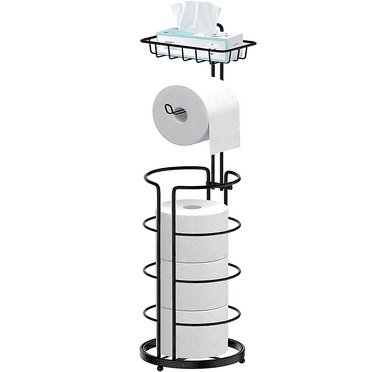 Techvida Toilet Paper Holder Stand with Shelf, Bathroom Freestanding Toilet Paper Stand with 4 Rolls Paper