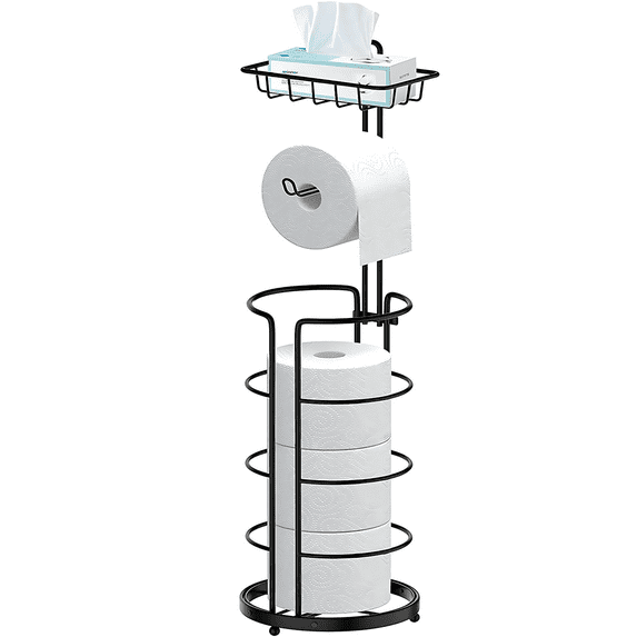 Techvida Toilet Paper Holder Stand with Shelf, Bathroom Freestanding Toilet Paper Stand with 4 Rolls Paper