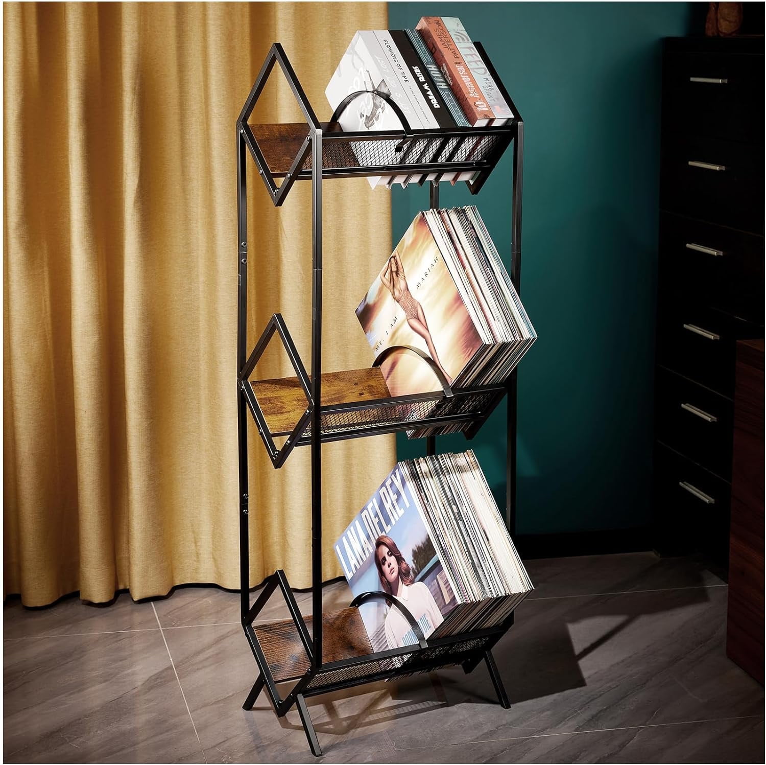 Heavy Duty Vinyl Record Storage Rack – Holds 80-100 LPs, Metal Album Holder In Black