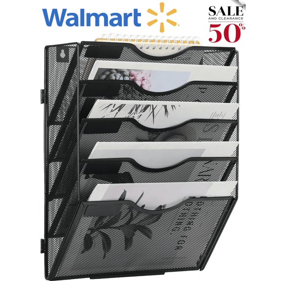 Techvida Wall File Holder, Office Mesh Hanging File Folder with 5 Pockets, Magazine Rack Mail Storage